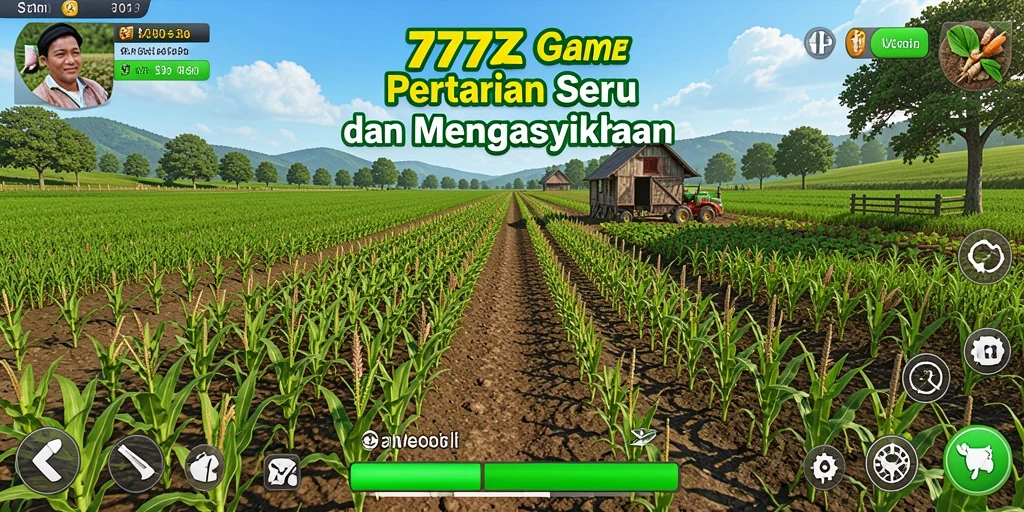 Screenshot gameplay 777ZX menampilkan ladang yang subur dan berwarna-warni.