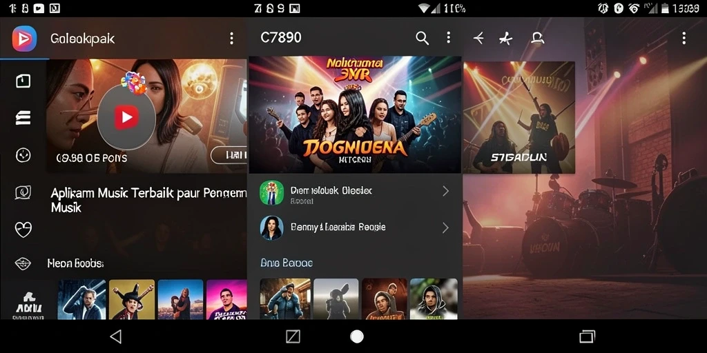 Tampilan antarmuka aplikasi C7890 dengan fitur musik interaktif.