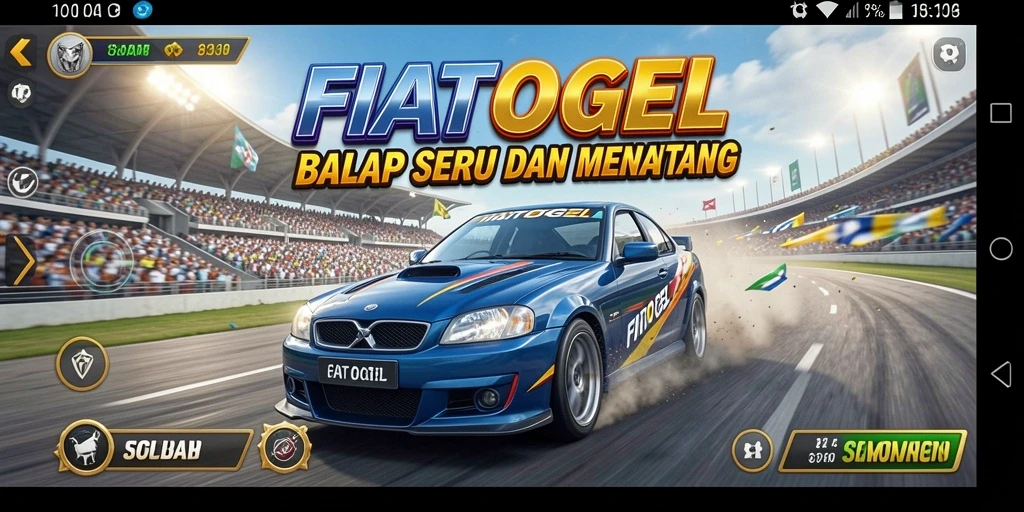 Tangkapan layar gameplay FIATOGEL menampilkan aksi balap yang mendebarkan.