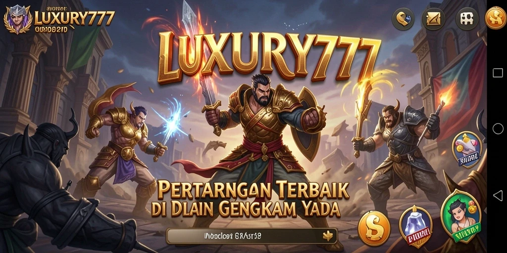 Tampilan layar pertarungan epik dalam game LUXURY777.