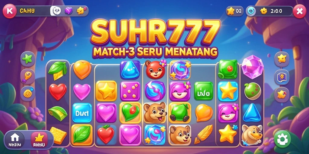 Screenshot gameplay SUHU777 yang menampilkan aksi mencocokkan batu permata.